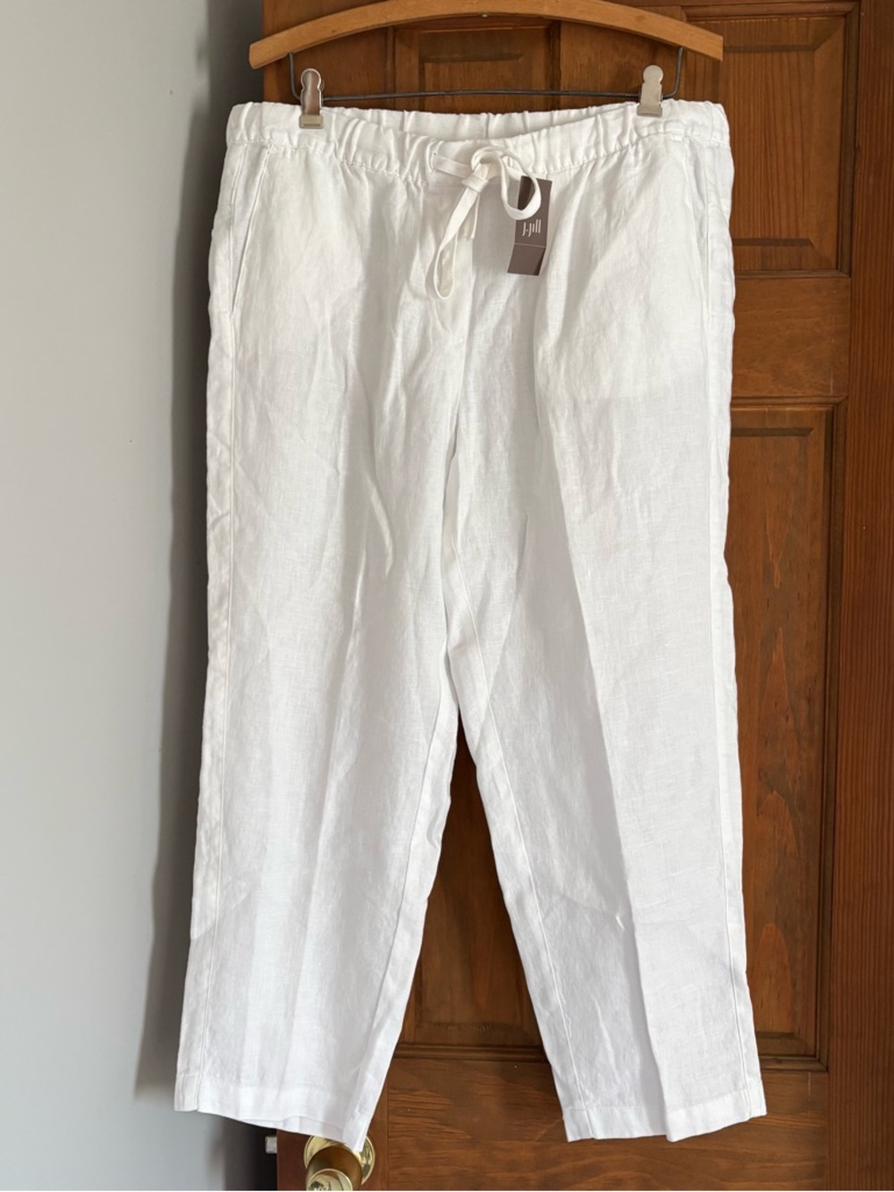 NEW Pure J.JILL Medium Love White 100% Linen Cropped Pull On Pants Summer $89 C7